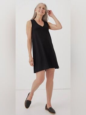 PACT Organic Cotton Softspun A-Line Mini Tank Dress L Black Minimalist Eco-Chic